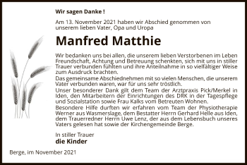 Traueranzeige von Manfred Matthie von UEL