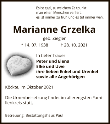 Traueranzeige von Marianne Grzelka von UEL