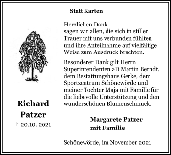 Traueranzeige von Richard Patzer von UEL