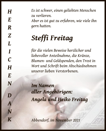 Traueranzeige von Steffi Freitag von UEL