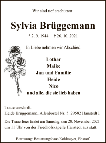 Traueranzeige von Sylvia Brüggemann von UEL