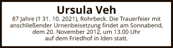 Traueranzeige von Ursula Veh von UEL