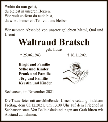 Traueranzeige von Waltraud Bratsch von UEL