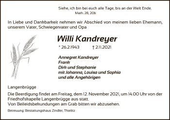 Traueranzeige von Willi Kandreyer von UEL