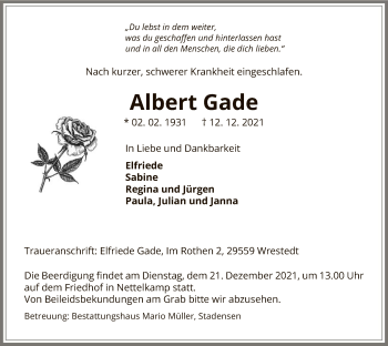 Traueranzeige von Albert Gade von UEL