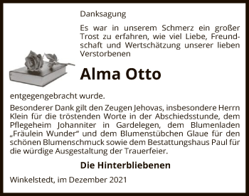 Traueranzeige von Alma Otto von UEL