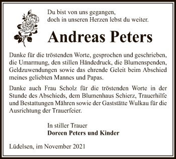 Traueranzeige von Andreas Peters von UEL