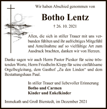 Traueranzeige von Botho Lentz von UEL