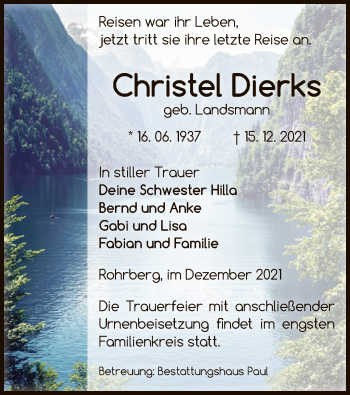 Traueranzeige von Christel Dierks von UEL