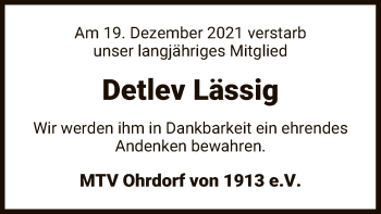 Traueranzeige von Detlev Lässig von UEL