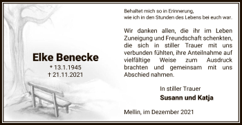 Traueranzeige von Elke Benecke von UEL