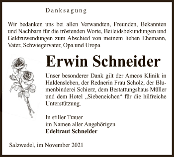 Traueranzeige von Erwin Schneider von UEL