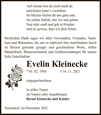 Traueranzeige von Evelin Kleinecke von UEL