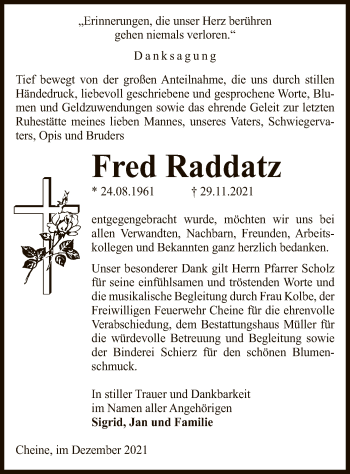 Traueranzeige von Fred Raddatz von UEL