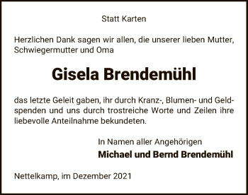 Traueranzeige von Gisela Brendemühl von UEL