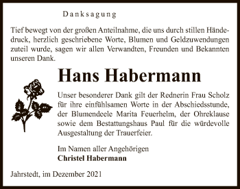 Traueranzeige von Hans Habermann von UEL