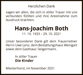 Traueranzeige von Hans-Joachim Both von UEL