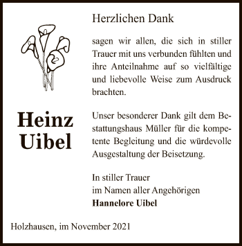 Traueranzeige von Heinz Uibel von UEL