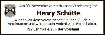 Traueranzeige von Henry Schütte von UEL
