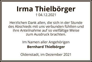 Traueranzeige von Irma Thielbörger von UEL