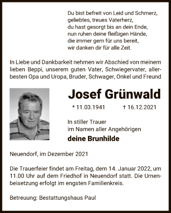 Traueranzeige von Josef Grünwald von UEL