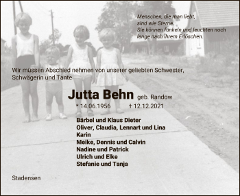 Traueranzeige von Jutta Behn von UEL