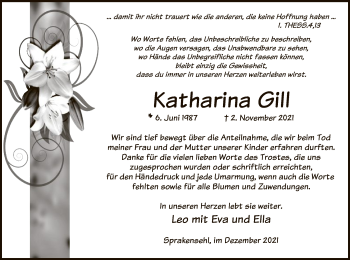 Traueranzeige von Katharina Gill von UEL