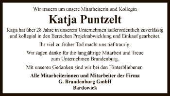 Traueranzeige von Katja Puntzelt von UEL