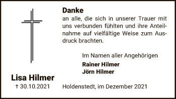 Traueranzeige von Lisa Hilmer von UEL