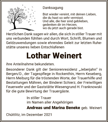 Traueranzeige von Lothar Weinert von UEL