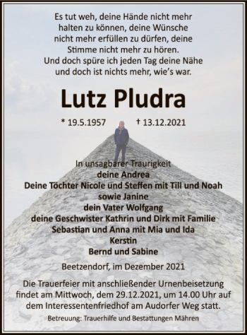 Traueranzeige von Lutz Pludra von UEL