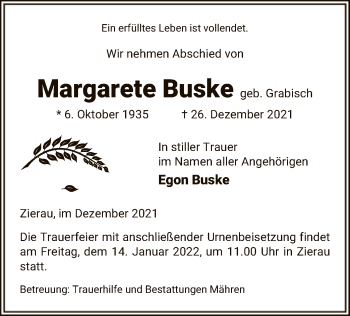 Traueranzeige von Margarete Buske von UEL