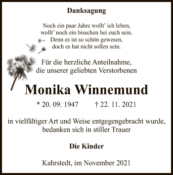 Traueranzeige von Monika Winnemund von UEL