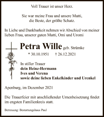 Traueranzeige von Petra Wille von UEL