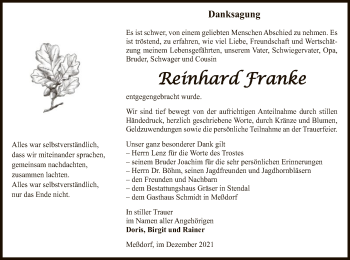 Traueranzeige von Reinhard Franke von UEL