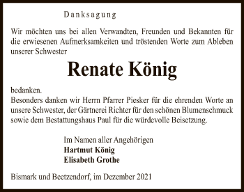 Traueranzeige von Renate König von UEL