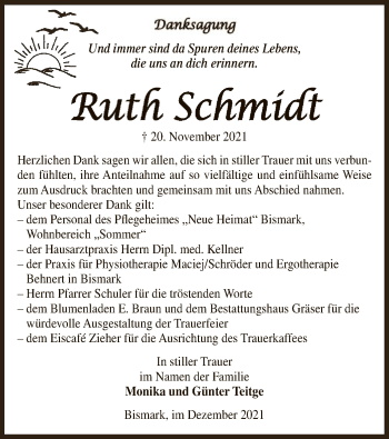 Traueranzeige von Ruth Schmidt von UEL