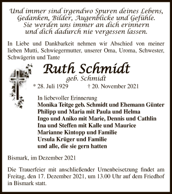 Traueranzeige von Ruth Schmidt von UEL