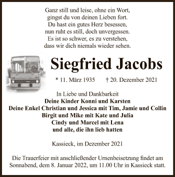 Traueranzeige von Siegfried Jacobs von UEL