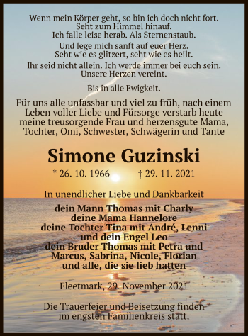 Traueranzeige von Simone Guzinski von UEL