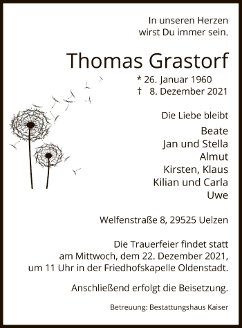 Traueranzeige von Thomas Grastorf von UEL