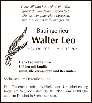 Traueranzeige von Walter Leo von UEL