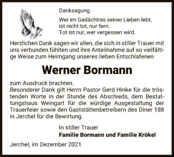 Traueranzeige von Werner Bormann von UEL