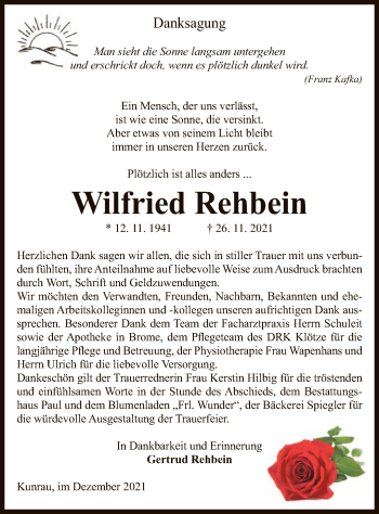 Traueranzeige von Wilfried Rehbein von UEL