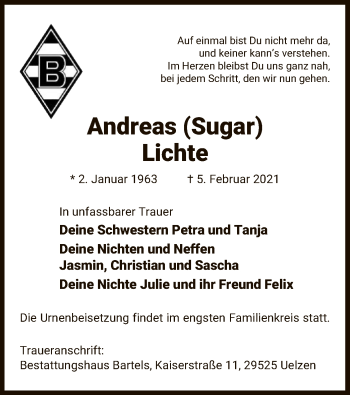 Traueranzeige von Andreas Lichte von UEL