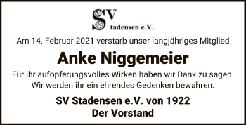 Traueranzeige von Anke Niggemeier von UEL