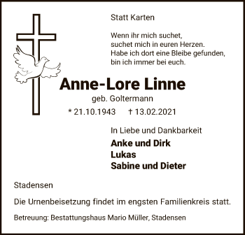 Traueranzeige von Anne-Lore Linne von UEL