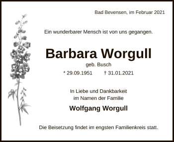 Traueranzeige von Barbara Worgull von UEL