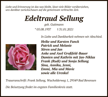 Traueranzeige von Edeltraud Sellung von UEL