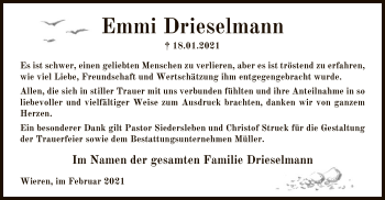 Traueranzeige von Emmi Drieselmann von UEL